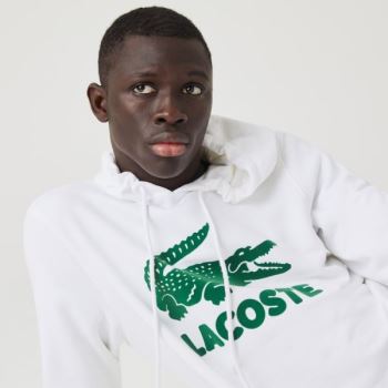 Lacoste Hooded Fleece Sweatshirt With Printed Logo Pánské - Mikiny Bílé | CZ-wKihFB